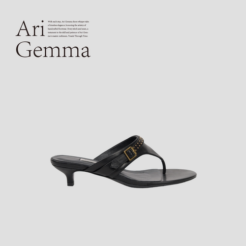 Ari Gemma｜波尔多·T字带夹趾拖鞋铆钉扣带反叛摩登坡跟凉鞋 - 图1