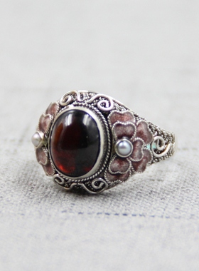 古法烧蓝掐丝珐琅小众设计银戒指