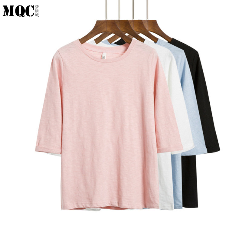 早春七分袖竹节棉女新款纯色t恤 梦倾城T恤