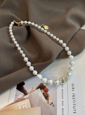CD珍珠项链女轻奢复古小香风气质锁骨链小众设计高级感网红款颈