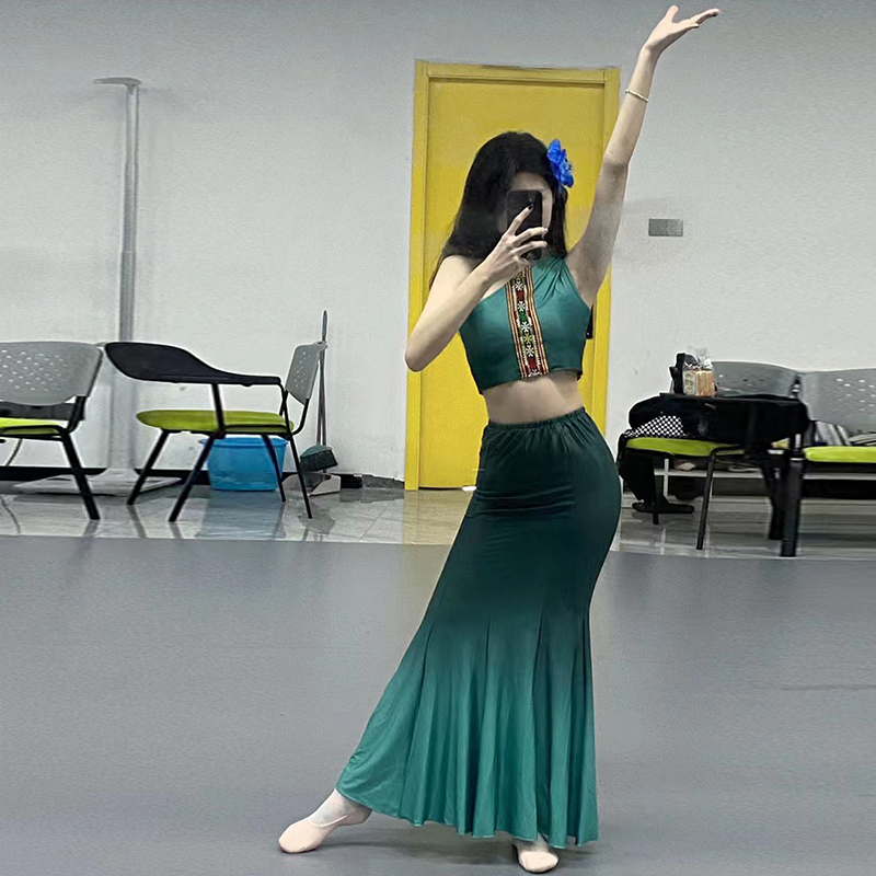 傣族舞蹈演出服装练功裙儿表演服童艺考服装傣族服装女舞裙孔雀舞 - 图0