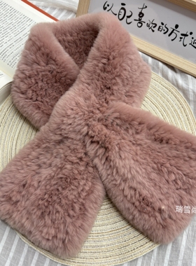 真獭兔毛围巾冬季保暖编织鱼尾款
