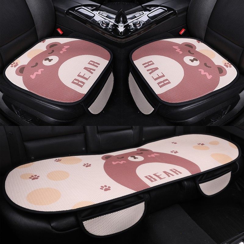 汽车坐垫三件套夏季冰丝凉垫四季亚麻卡通座垫可爱女神通用无靠背