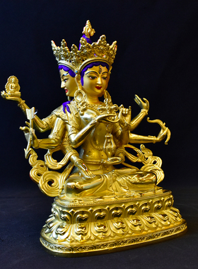 台湾鎏金雕花密宗长寿三尊铜像