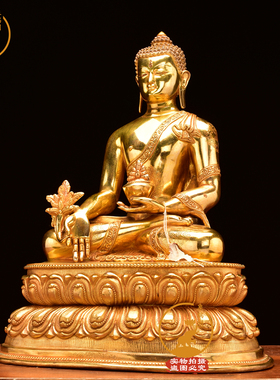 尼泊尔密宗药师佛紫铜鎏金摆件