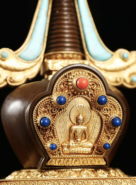 密宗西藏纯铜底座镶嵌宝石菩提塔