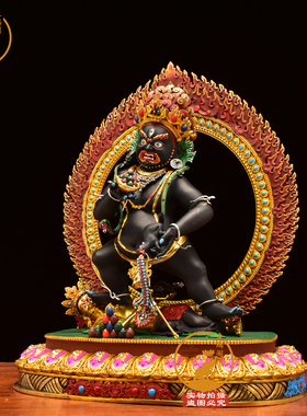 藏传密宗黑财神纯铜彩绘摆件