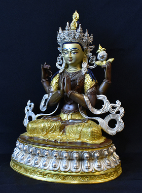 摆件居家纯铜鎏金密宗观音佛像