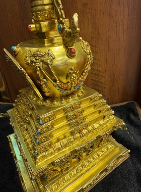 尼泊尔精品工艺铜鎏金菩提塔佛塔33CM