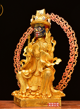 西藏扎基拉姆铜鎏金雕花摆件44cm