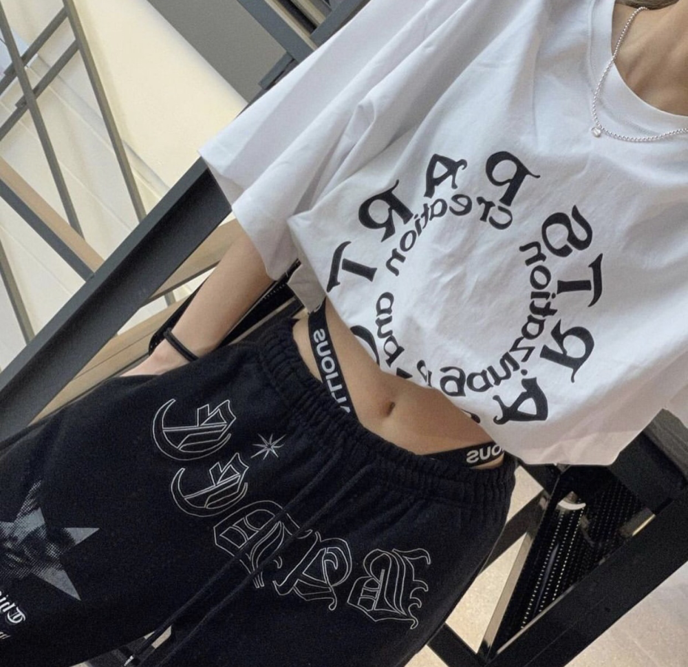 凡他姨【她们都说我好帅】韩系嘻哈街头字母印花T恤情侣装重磅棉-图2