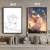 Custom Light Painting Gentle Kitten Cartoon Live-action Custom Creativity Birthday Gift Ambience Light Photo Frame Tabletop Pendulum