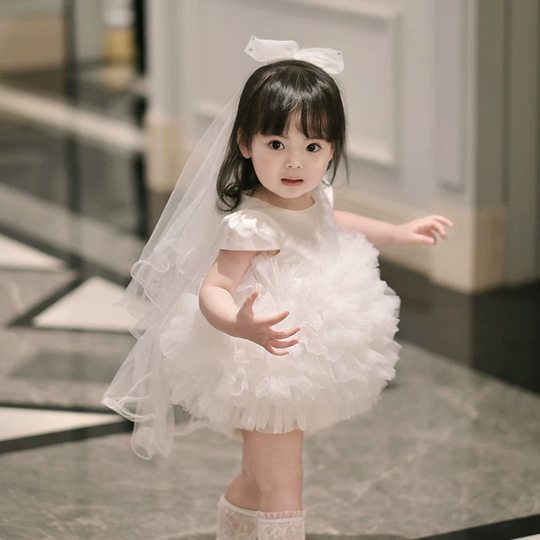 2025秋冬新款女童蓬蓬裙周岁礼服抓周蛋糕裙花童公主裙表演生日裙