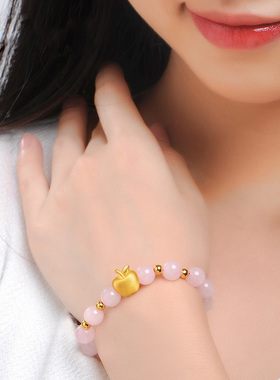 3D硬金手链天然红石榴石玛瑙黄金苹果手串手镯手饰正品情人节礼物