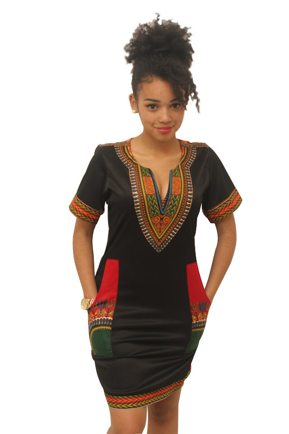 Women African Print female Dress Plus Size 性感短袖短连衣裙 - 图3