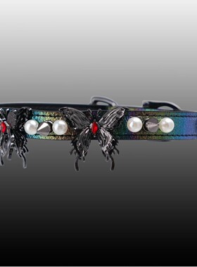 Aura Collar高端轻奢真皮choker项圈牵引绳镭射蝴蝶朋克QQ项圈