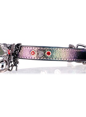 Aura Collar轻奢真皮choker项圈牵引绳原创朋克镭射亚黑蝴蝶铃铛