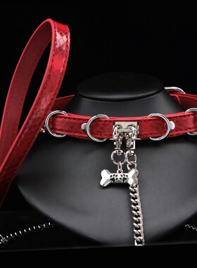 Aura Collar轻奢真皮choker项圈红蛇纹七彩镭射项圈亚文化牵引绳