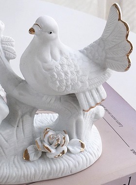 Annie Garden 外贸出口 重手工描金边陶瓷白鸽摆件家居装饰品摆件