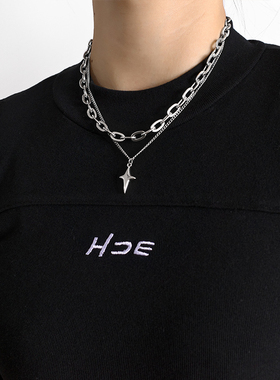 新款双层叠戴星星钛钢项链女秋冬ins小众卫衣毛衣链子配饰不掉色