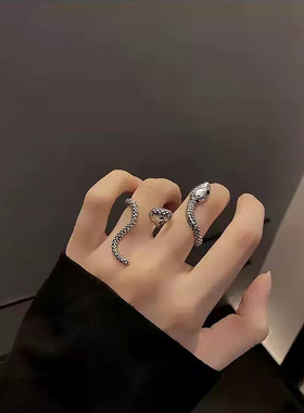 冷淡风蛇形双指戒指ins潮小众设计时尚个性开口食指戒欧美合金