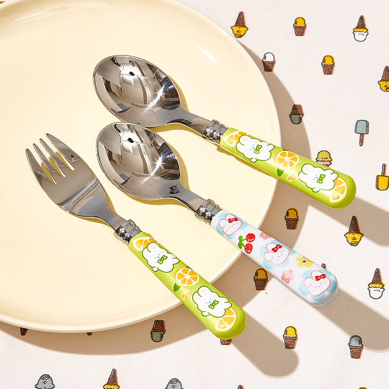 【原创兔年系列】304不锈钢勺子叉子家用卡通宝宝儿童吃饭调羹 - 图1