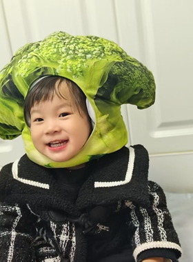 可爱搞怪卡通绿色蔬菜西兰花头套帽子拍照表演讲故事拍视频直播帽
