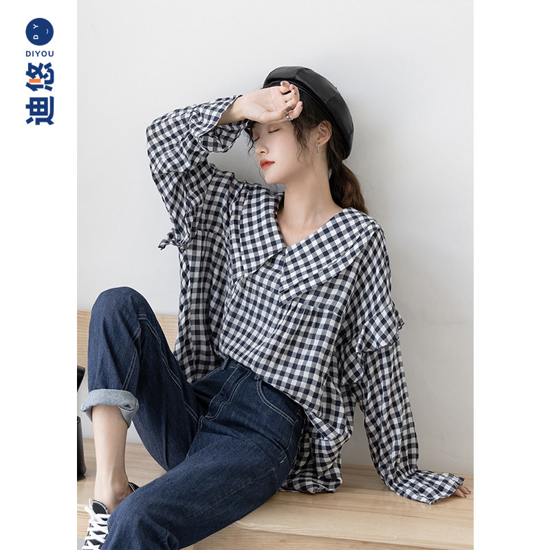 2020秋季锁骨设计感小众棉麻衬衫 迪悠衬衫