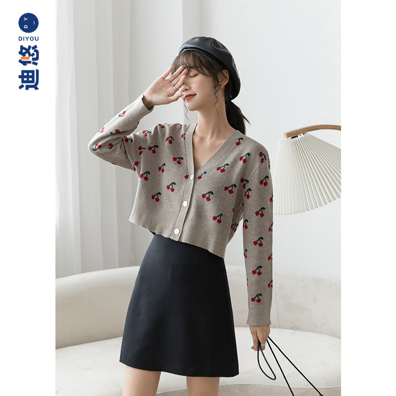 秋季新款2020小清晰樱桃针织毛衣 迪悠毛针织衫