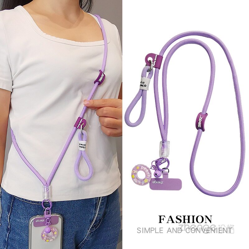 Mobile phone lanyard cross-body wearable long style with ring pendant