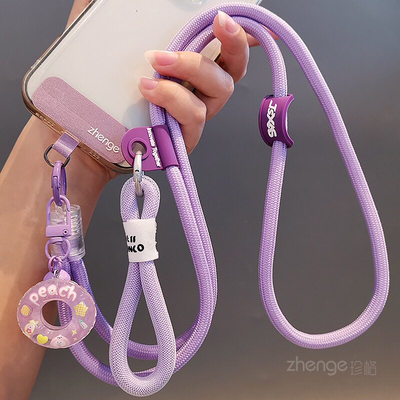 Mobile phone lanyard cross-body wearable long style with ring pendant