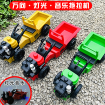 Childrens tractors toy car boy audible and visual electric transport trailer model baby resistant to fall farm engineering car