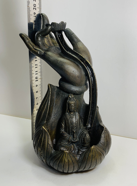 老铜器观音菩萨佛手拈花倒流香实心摆件做工精致品相完整包浆醇厚