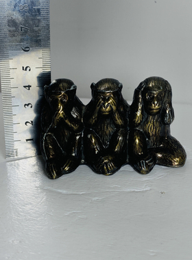 Vintage锡器三不猴摆件锡猴子不看不说不听镇纸茶宠家居装饰 孤品
