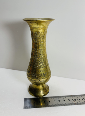 Vintage黄铜花瓶摆件 创意花器海外古玩家居装饰高端奢华孤品铜器