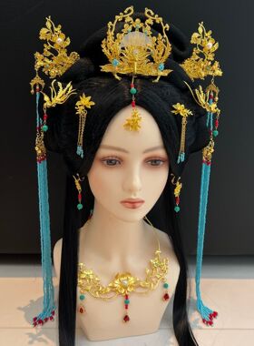 仿陈都灵汉服战国袍楚朝发饰复古蓝色头饰翘楚同款头饰COS漫展古