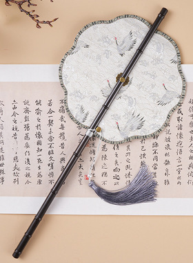 复古竹编扇汉服团扇长款古风紫竹腰扇仿古扇子可卷可折叠国风