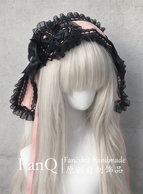 FQ日系蕾丝垂耳兔发带doll发夹lolita亚文化粉黑红发饰圣诞新年