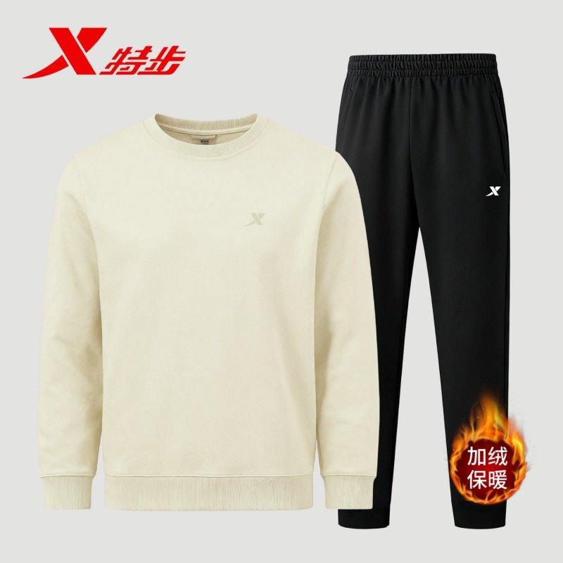 特步运动套装男冬季新款卫衣加绒休闲装跑步服男士长袖长裤两件套,淘宝优惠券,粉丝福利购,淘宝优惠卷