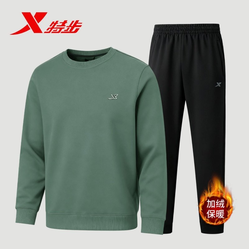 特步运动套装男冬季新款卫衣加绒休闲装跑步服男士长袖长裤两件套,淘宝优惠券,粉丝福利购,淘宝优惠卷
