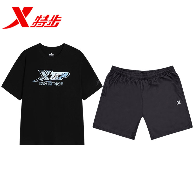 特步套装男士冬季运动服翻领速干衣服短袖裤子正品官方旗舰两件套 - 图2