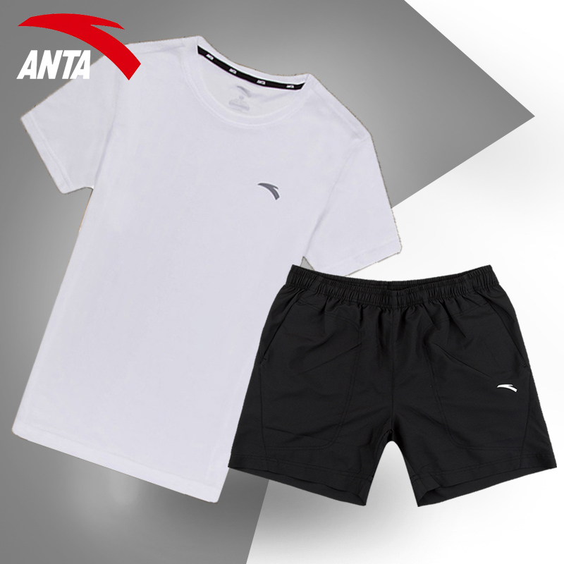 Anta Sports Set Men's Breathable Clothes Summer Men's Short Sleeve Shorts Fitness Official Website Flagship Two Piece Set for Men