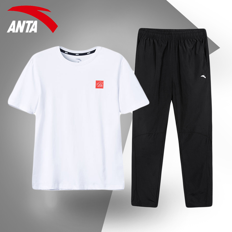 Anta Sports Set Men's Wear 2020 New Summer Breathable Men's Sports Wear Short Sleeve Long Pants Clothes Two Piece Set