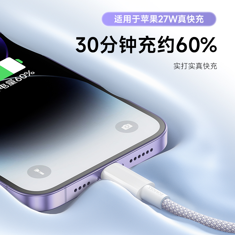 罗马仕正品冰淇淋适用于苹果iPhoneX11/12XR/13/14ipad数据线PD快充线加长2米充电线器手机数据线闪充-图1