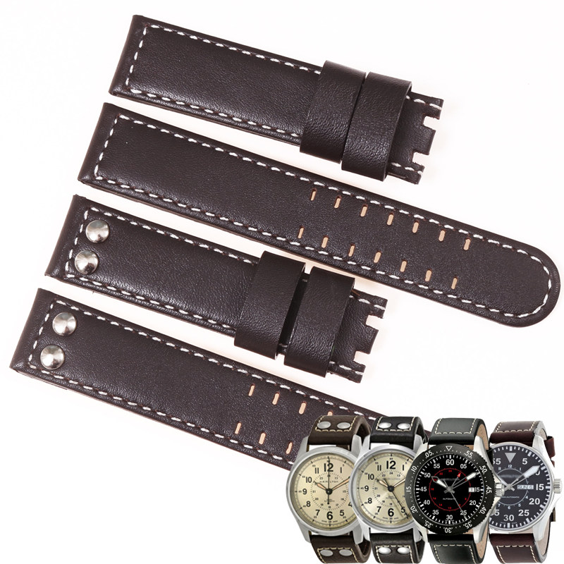 适配汉密尔顿表带手工真皮带表链 玛萨琪配件