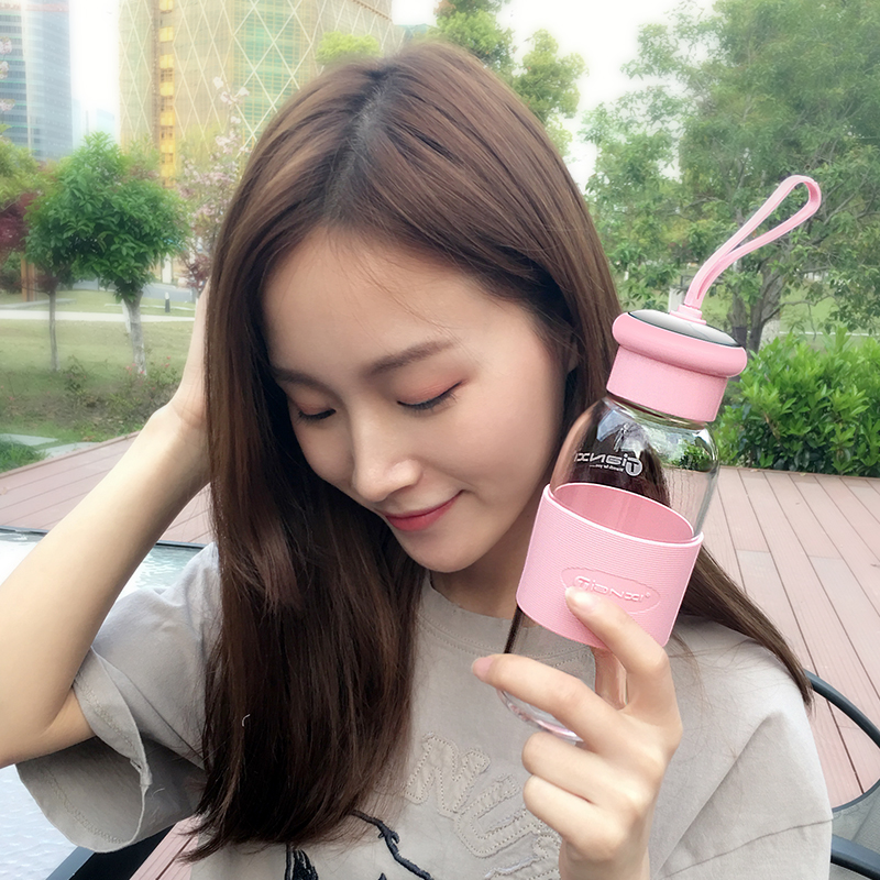 天喜玻璃杯便攜 韓國可愛學生水杯女家用耐熱有蓋杯子創意隨手杯