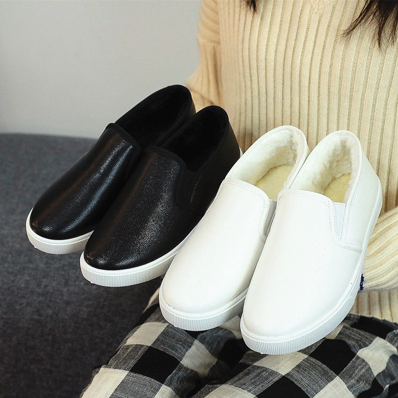 冬季皮面棉鞋女保暖护士小白鞋防水耐脏保暖学生平底棉靴加绒加厚,淘宝优惠券,粉丝福利购,淘宝优惠卷