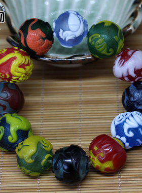 古法萃取雕刻彩色十二生肖手串手链单圈