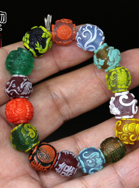 古法萃取琉璃雕刻手工制作手串彩色民族风手链单圈