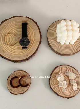 原木年轮松木片实木底座摆件